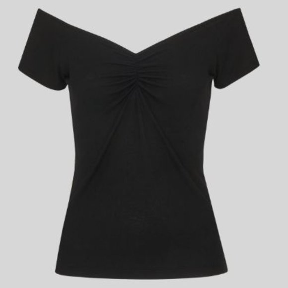 NWT New Whistles Black Gather Front Bardot Rib Top Size UK10/US6 - Picture 4 of 12